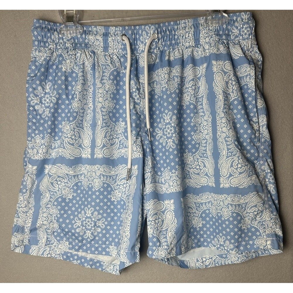 Slate & Stone Mens Light Blue Casual Swim Board Shorts Unlined Beach Resort Sz L